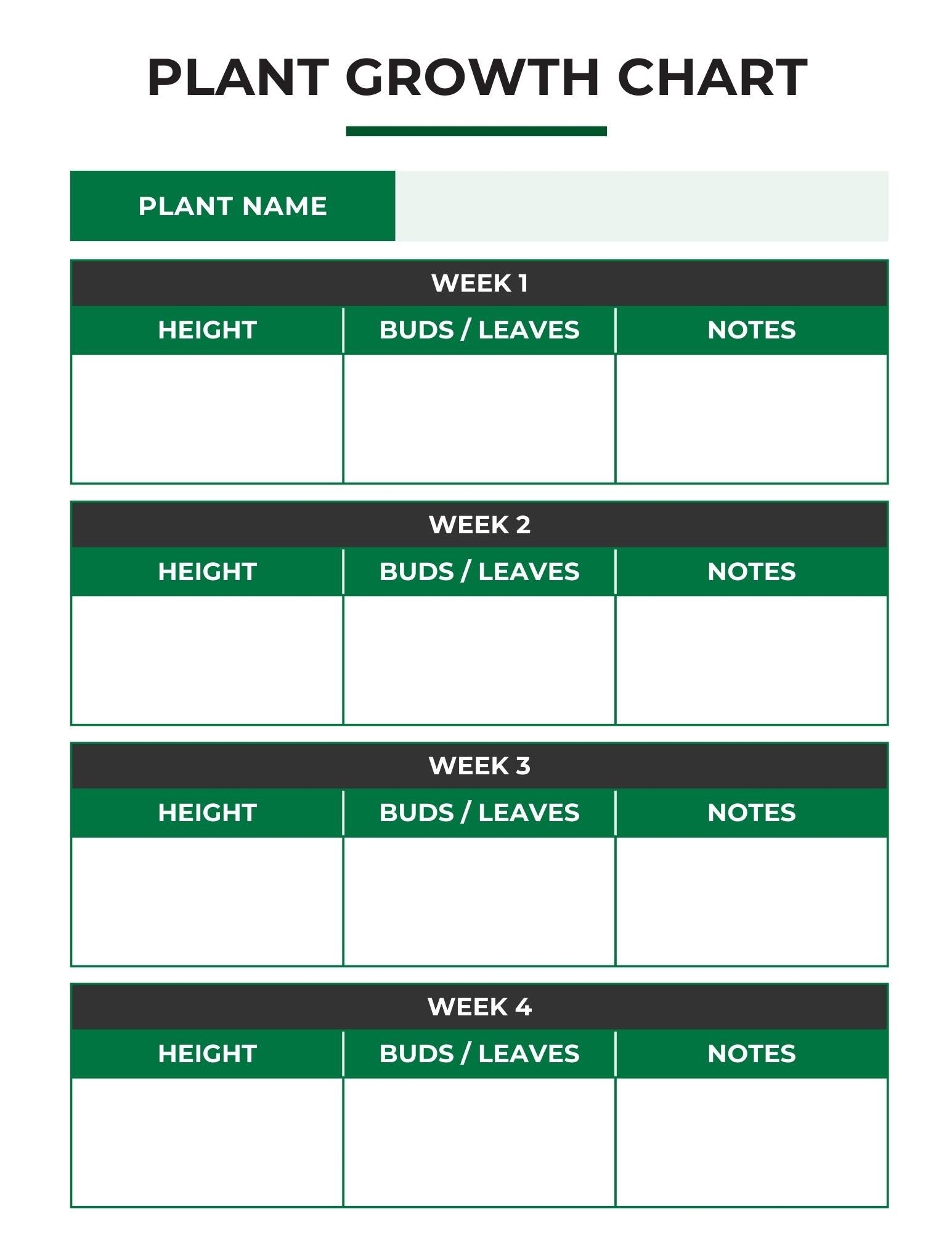 Plant Growth Chart Worksheet