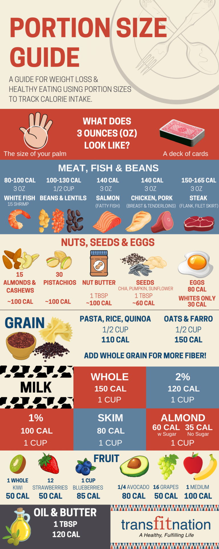 Portion Size Guide For Weight Loss Healthy Eating Transfitnation Online Personal Training Studio Smithtown NY