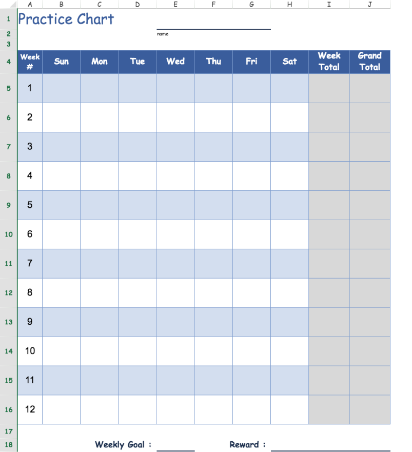 Practice Chart Template Excel Template Practice Chart Template Excel Template