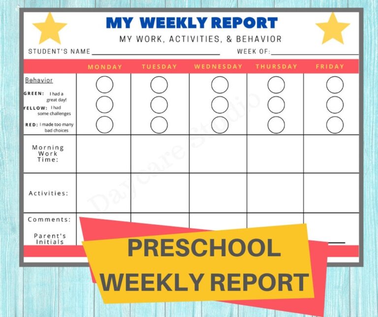 Preschool Weekly Report Daycare Parent Communication PDF Printable Etsy
