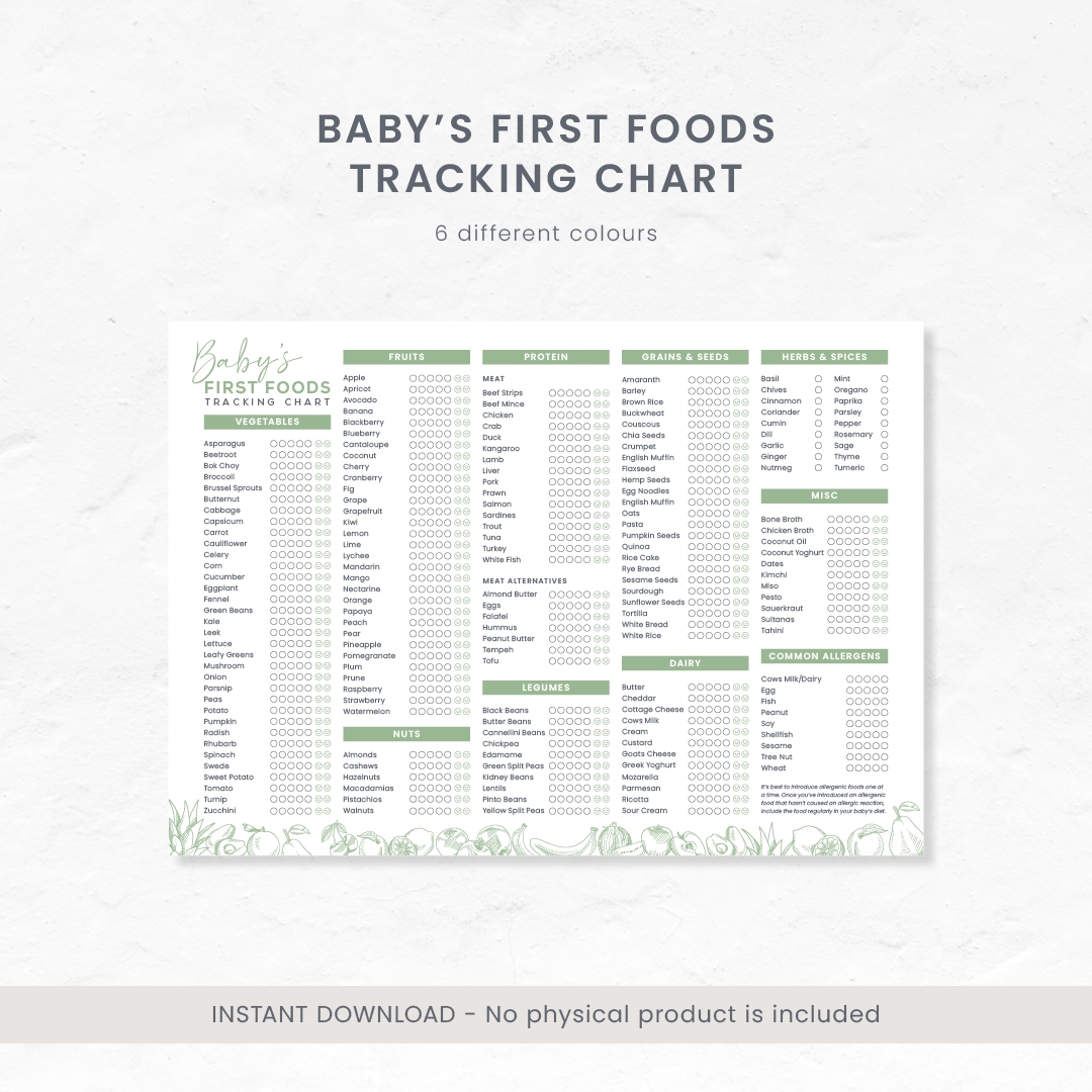 Printable Baby s First Foods Tracking Chart 45 Degrees