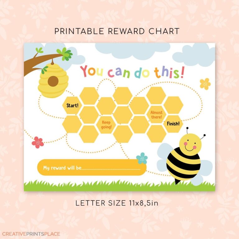 Printable Bee Reward Chart Kids Potty Training instant Download Etsy