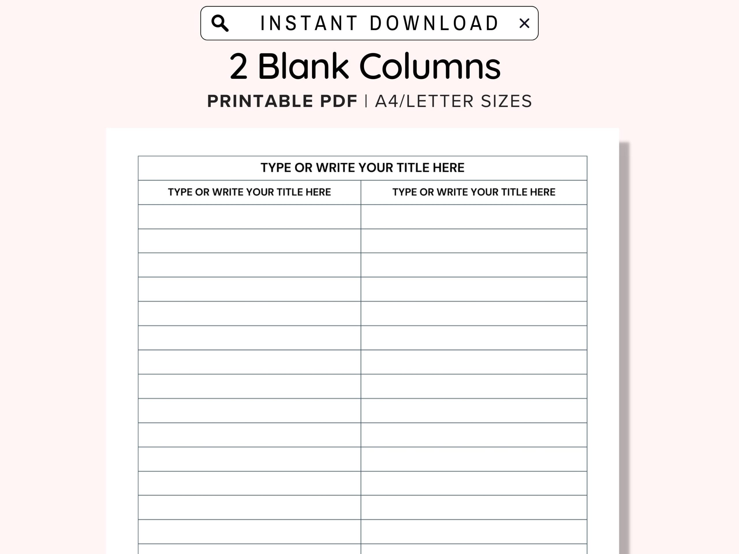 Printable Blank 2 Columns List Text Input And Print And Write Digital Editable Template Notebook Paper Refill Printable Note Insert PDF Etsy