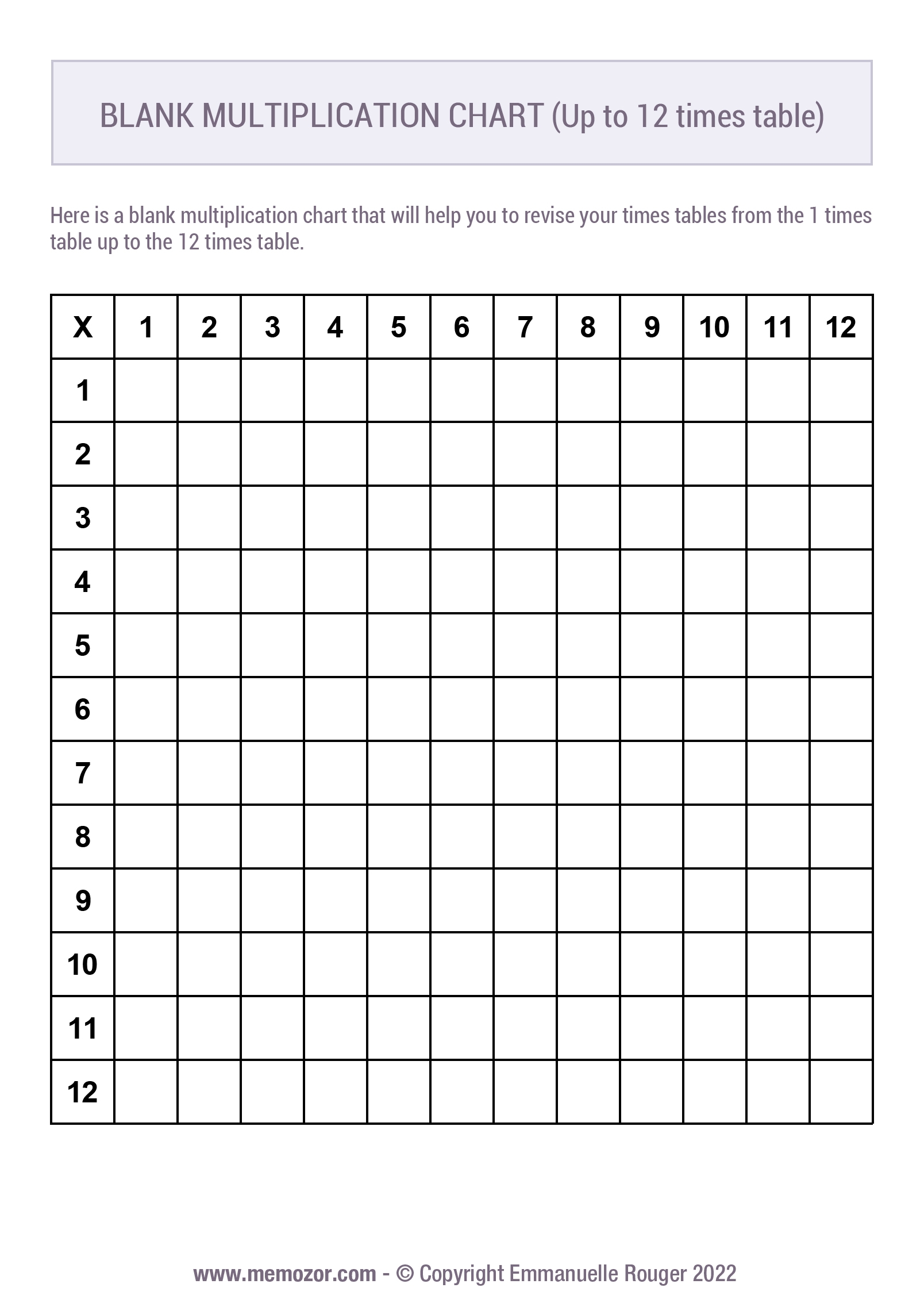 Multiplication Chart Black And White Printabl