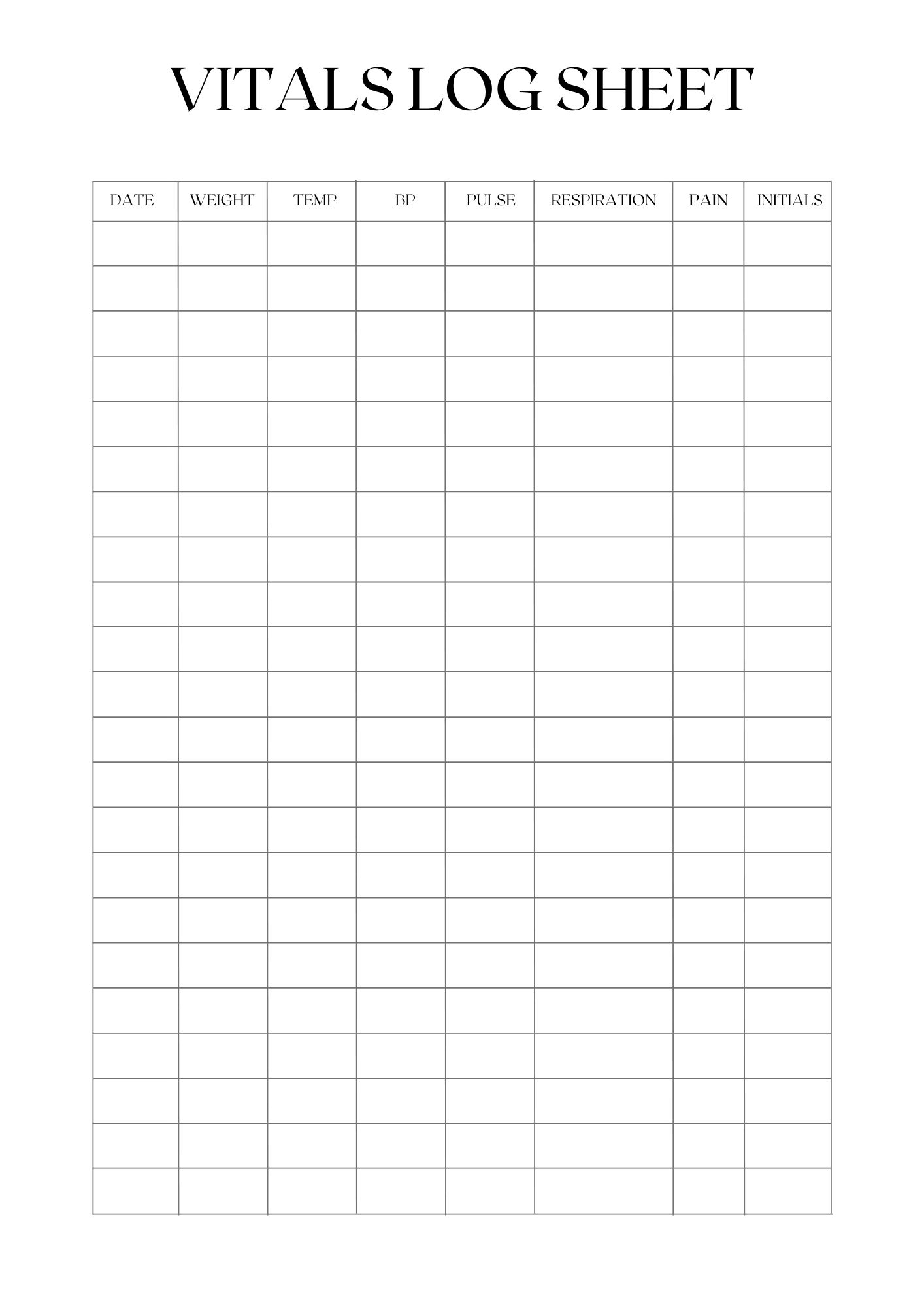 Printable Blank Vitals Log Sheet Templates With PDF Printables Hub Printable Blank Vitals Log Sheet Templates With PDF Printables Hub