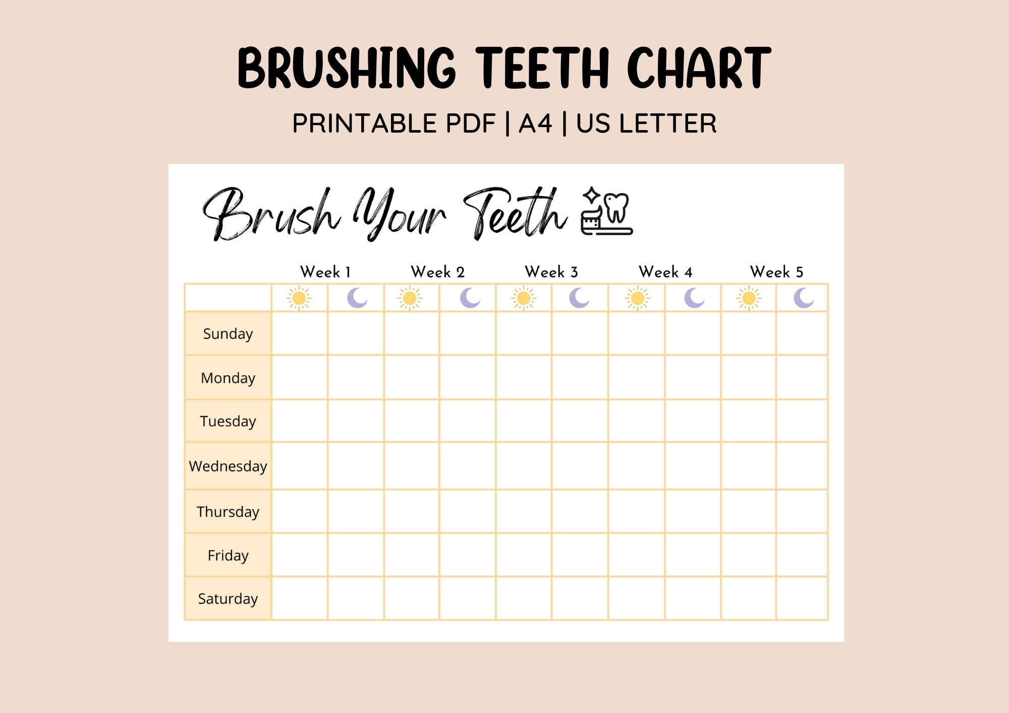 Printable Brushing Teeth Chart Toddler Brushing Kids Routine Monthly Brushing Checklist Toothbrush Schedule Print Yourself Etsy