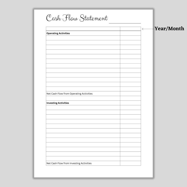Printable Cash Flow Statement Income Expenses Assets Liabilities Small Business Template Financial Report PDF A4 A5 US Letter Etsy