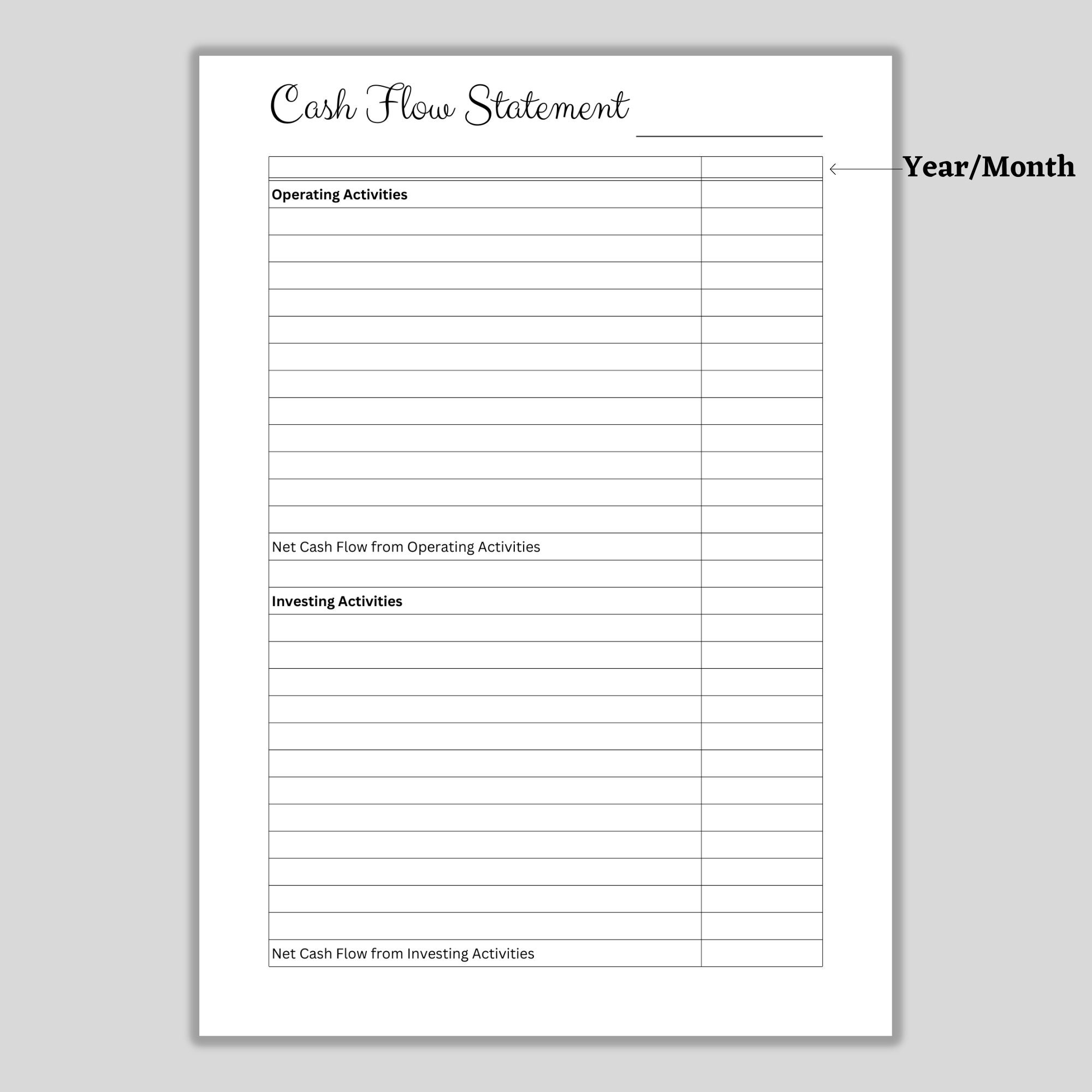 Printable Cash Flow Statement Income Expenses Assets Liabilities Small Business Template Financial Report PDF A4 A5 US Letter Etsy