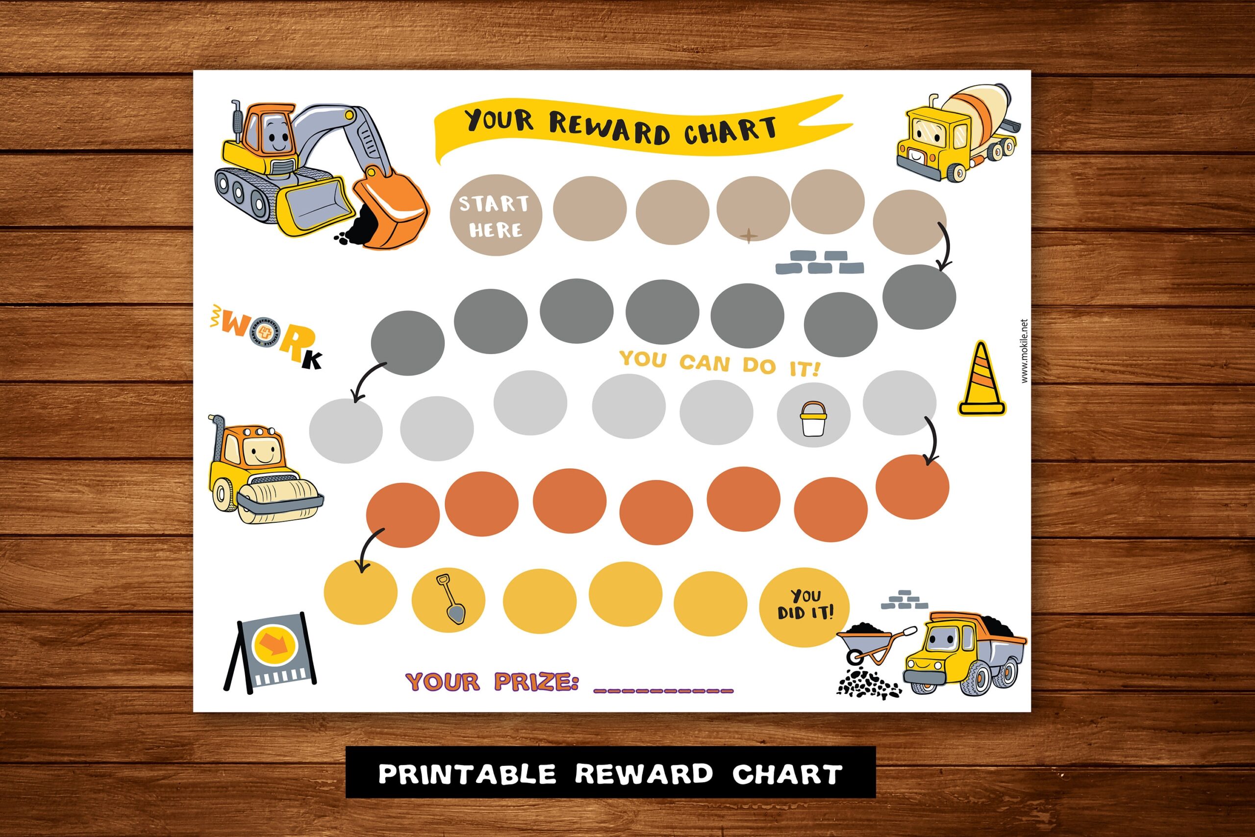 Printable Construction Reward Chart Sticker Chart Instant Download Reward Chart Kids Reward Chart Potty Training Chart For Boys Etsy