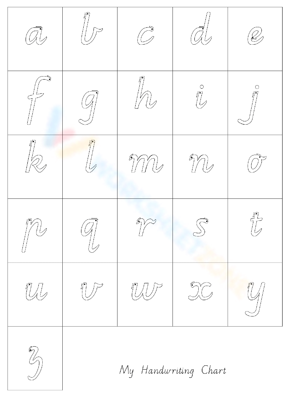 Printable Cursive Letters Chart Worksheets