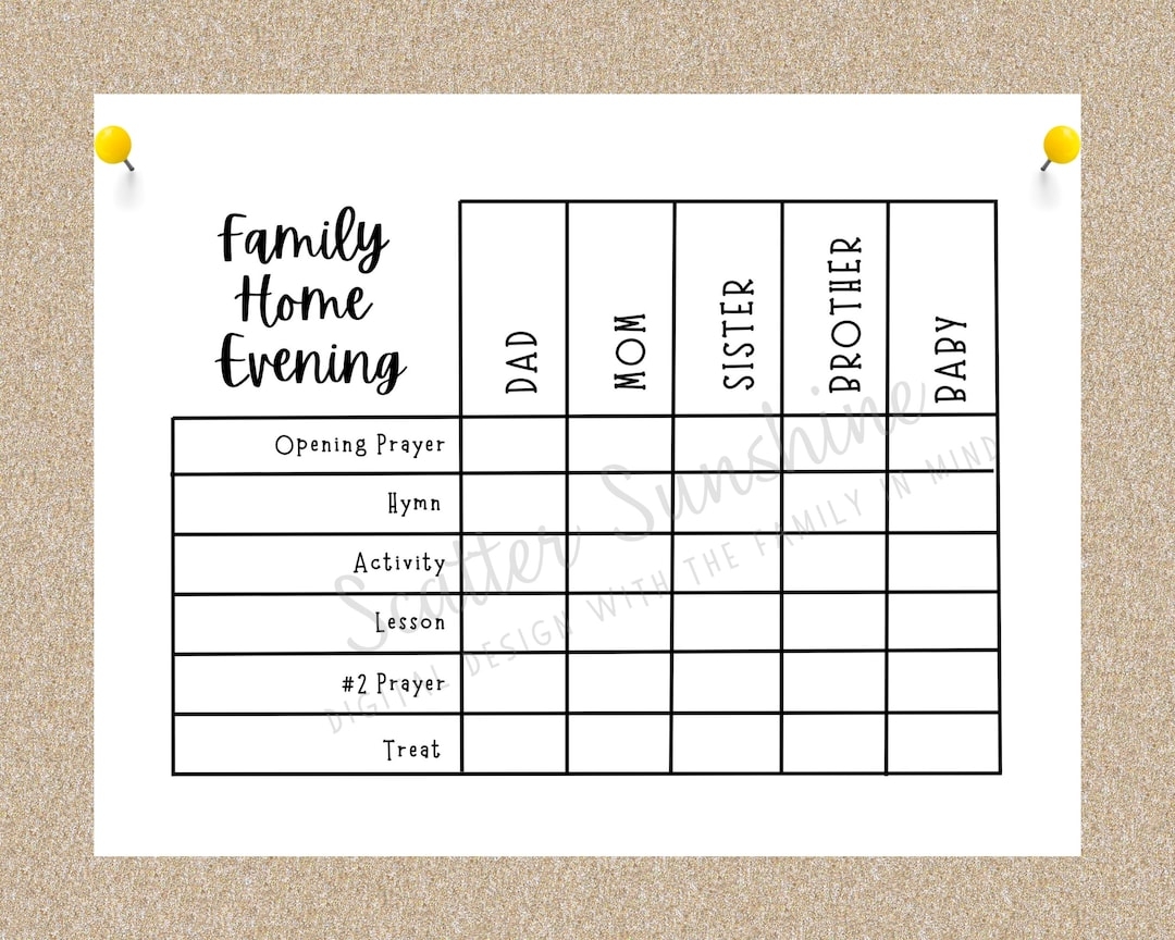 Printable Family Home Evening Chart Editable FHE Chart Assignments For Each Family Member Come Follow Me Lessons At Home Customizable Chart Etsy Canada