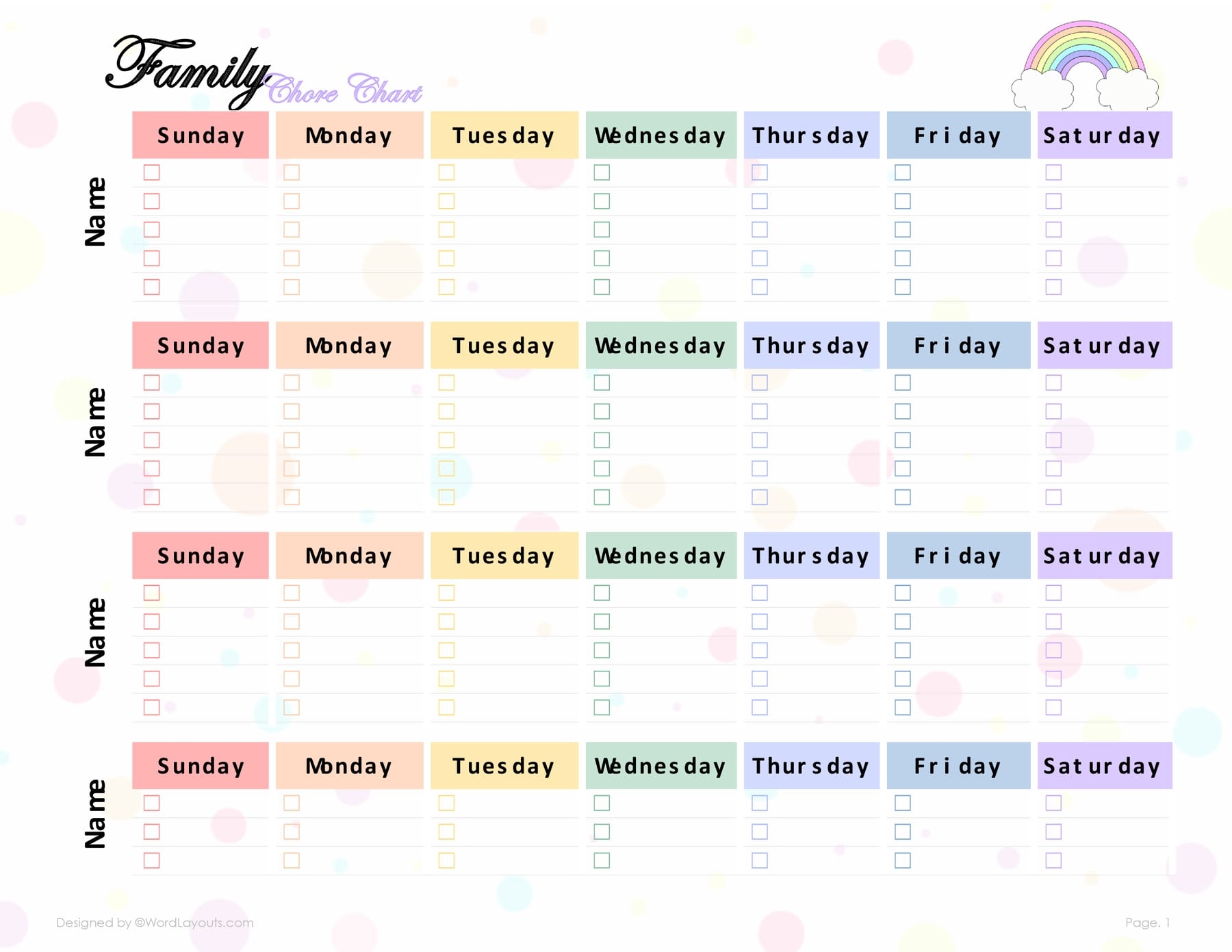 Printable Family Of Four Chore Chart Template WordLayouts
