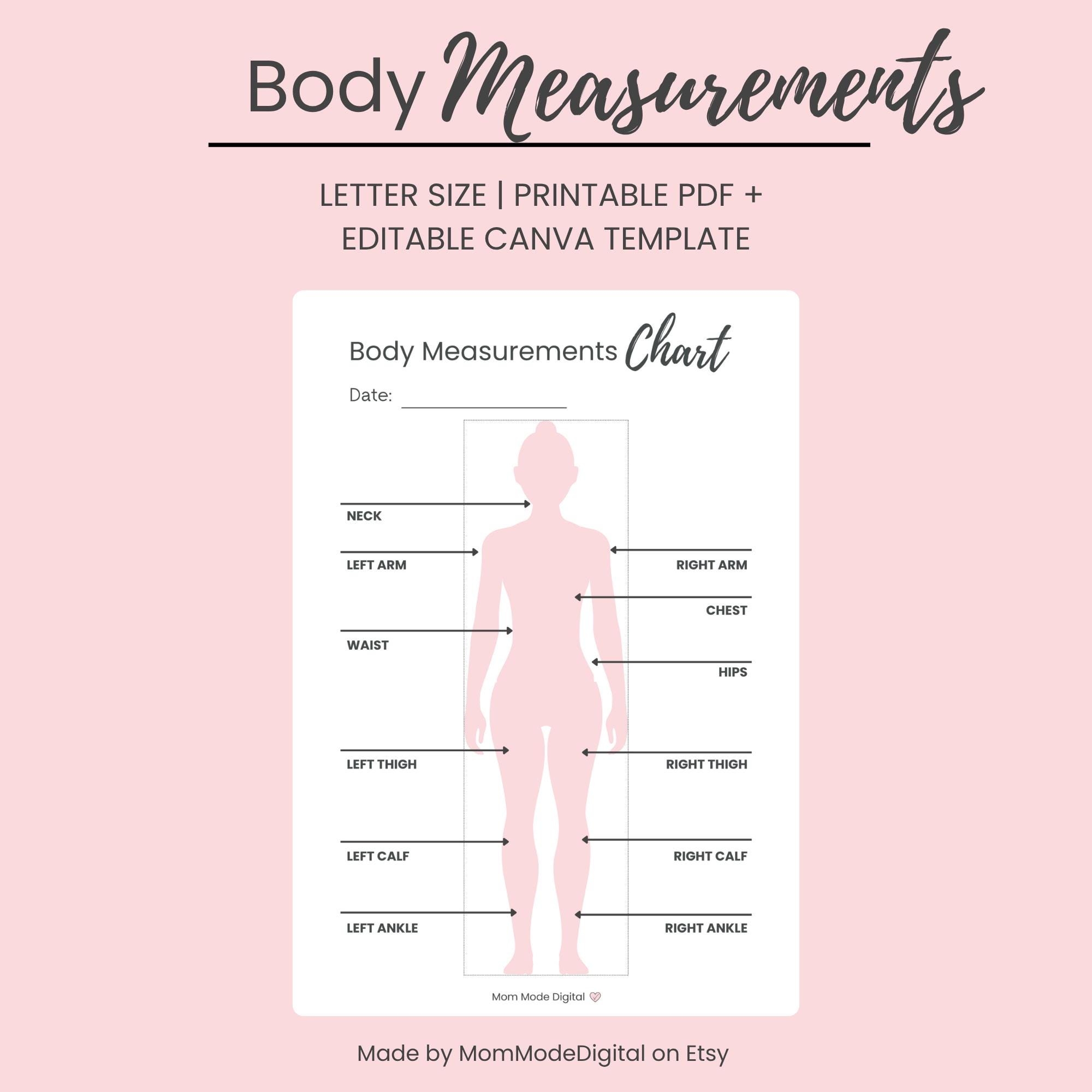 Body Measurement Chart - Female Printable
