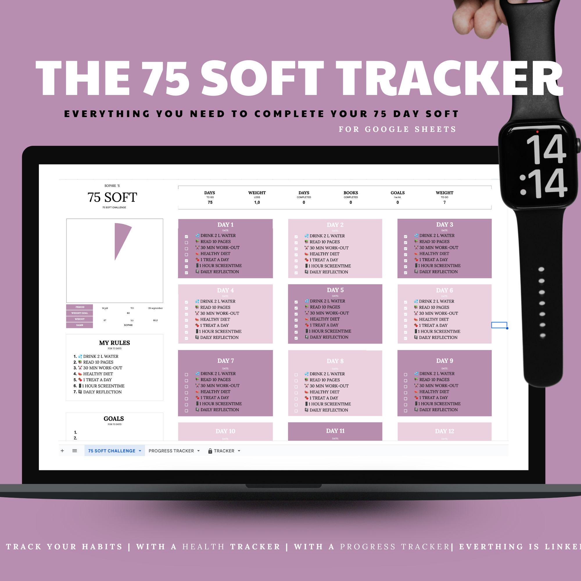Printable Fitbit Comparison Table 2021 75 Soft Tracker Google Sheets Weight Loss 75 Easy Challenge 75