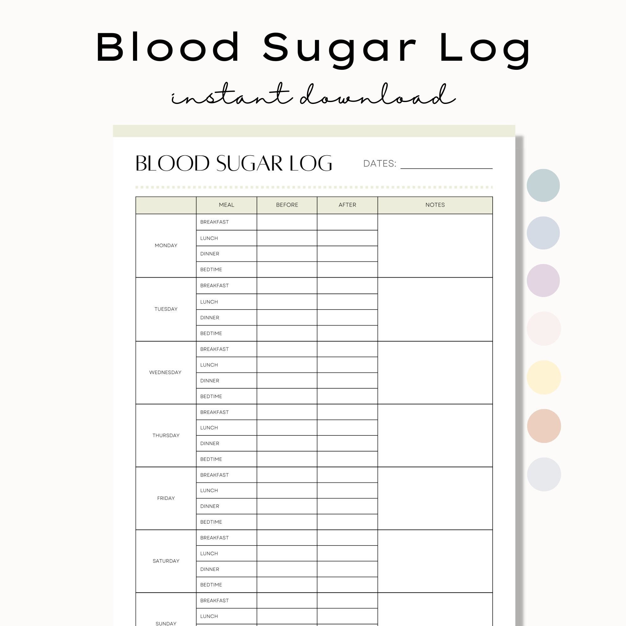 Printable Gestational Diabetes Log Blood Sugar Tracker Diabetes Log Blood Glucose Log Type 1 Diabetes Meal Log Type 2 Blood Sugar Chart Etsy