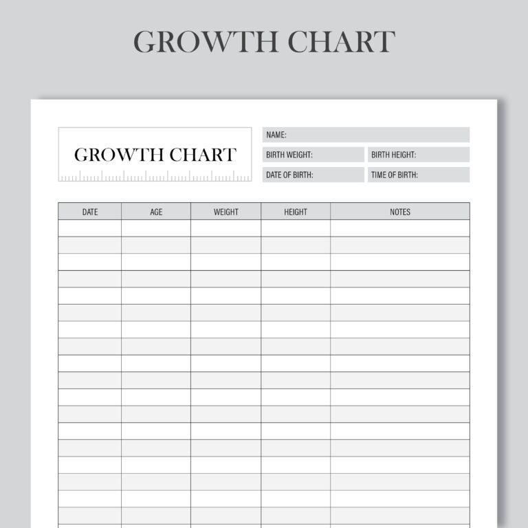 Printable Growth Chart Growth Template Baby Growth Tracker Growth Progress New Born Growth Journal Growth Log US LETTER A4 A5 Etsy Ireland