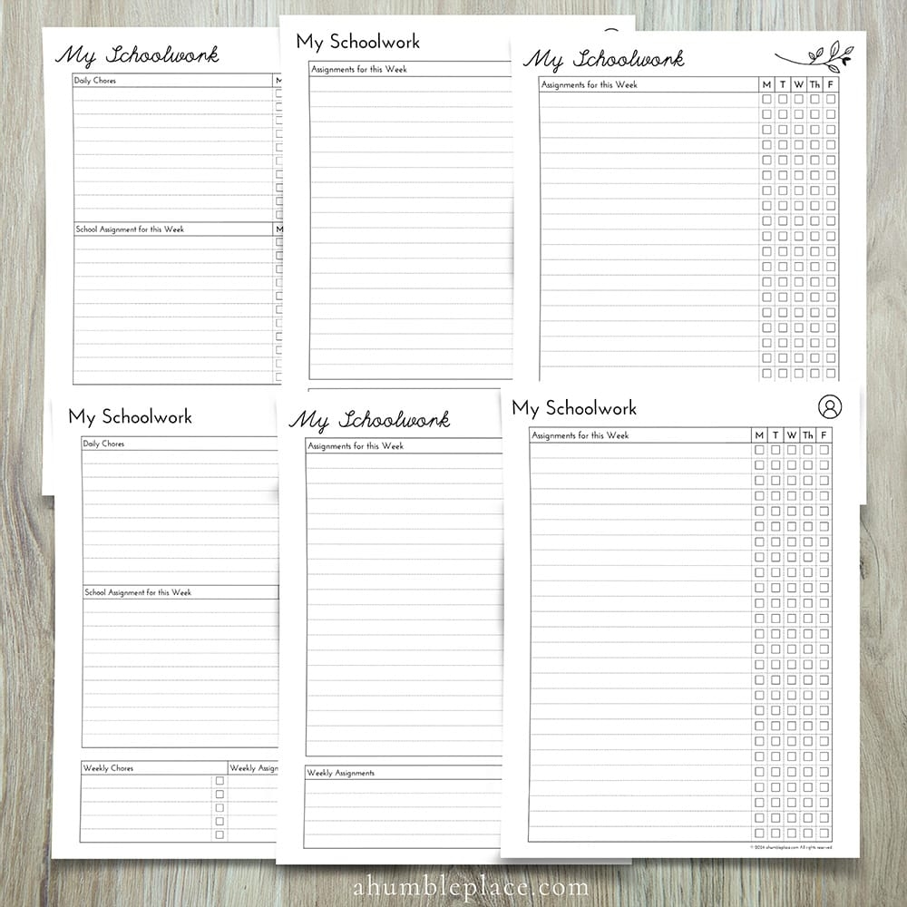 Printable Homeschool Assignment Charts A Humble Place C