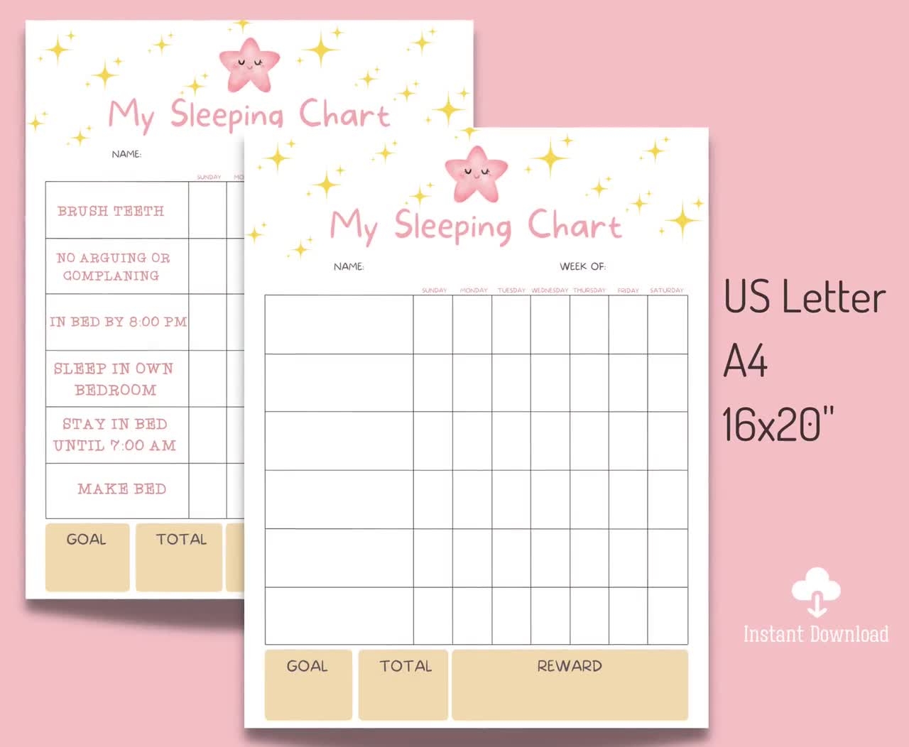 Printable Kids Sleeping Chart Bedtime Routine Tracker digital Download Etsy