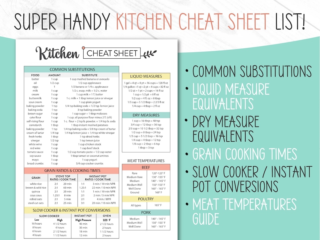 Printable Kitchen Cheat Sheet Kitchen Substitution Chart Kitchen Conversion Chart Instant Pot Conversions Meat Temperature Guide Etsy Printable Kitchen Cheat Sheet Kitchen Substitution Chart Kitchen Conversion Chart Instant Pot Conversions Meat Temperature Guide Etsy