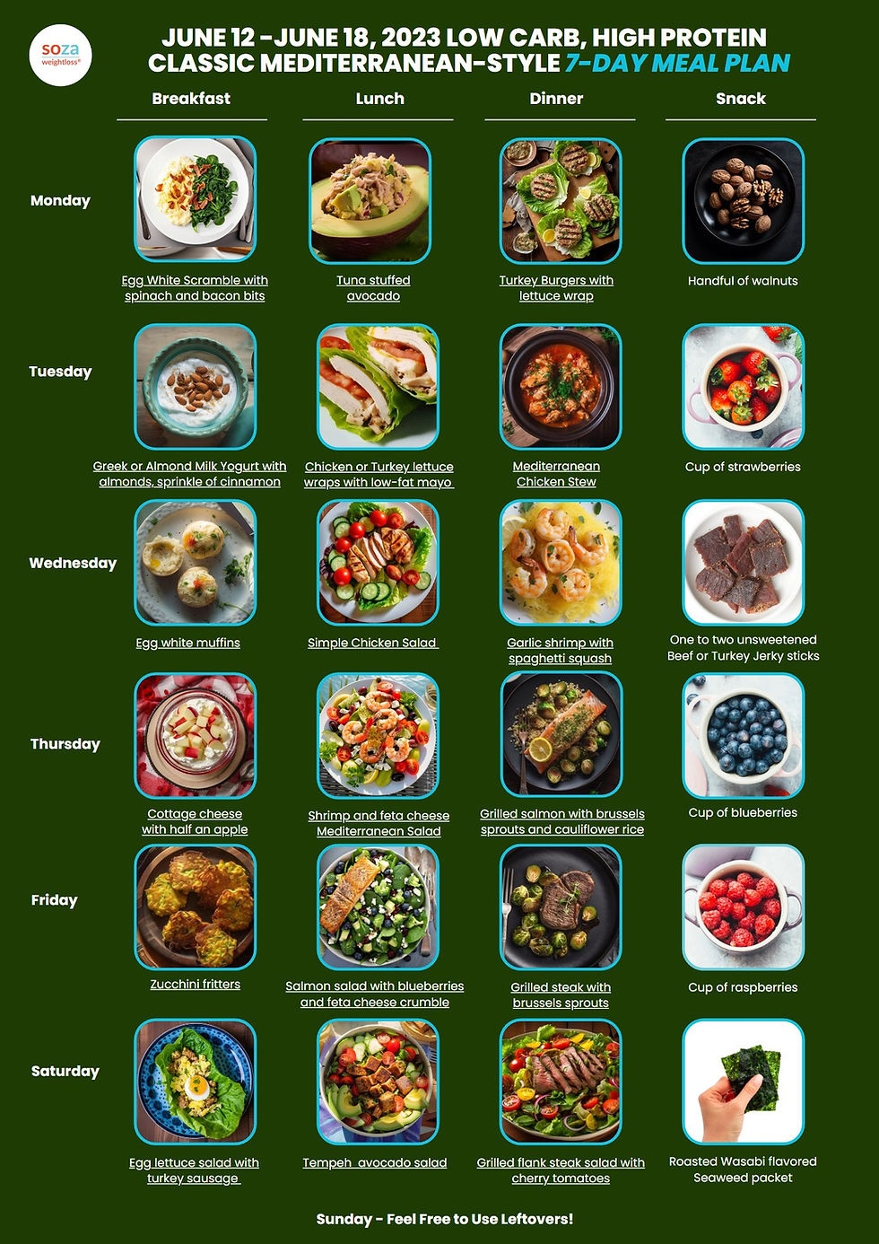 Printable Low Carb Meal Plan