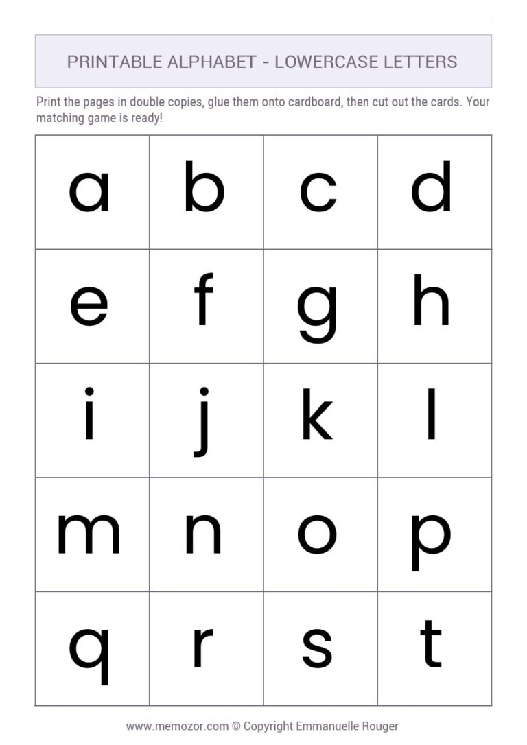 Printable Lowercase Alphabet Letters 26 Letters a z Memozor