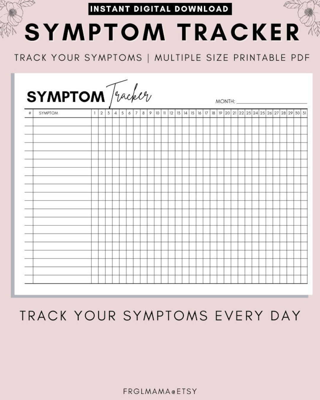 Printable Monthly Symptom Tracker A4 A5 Letter PDF Etsy