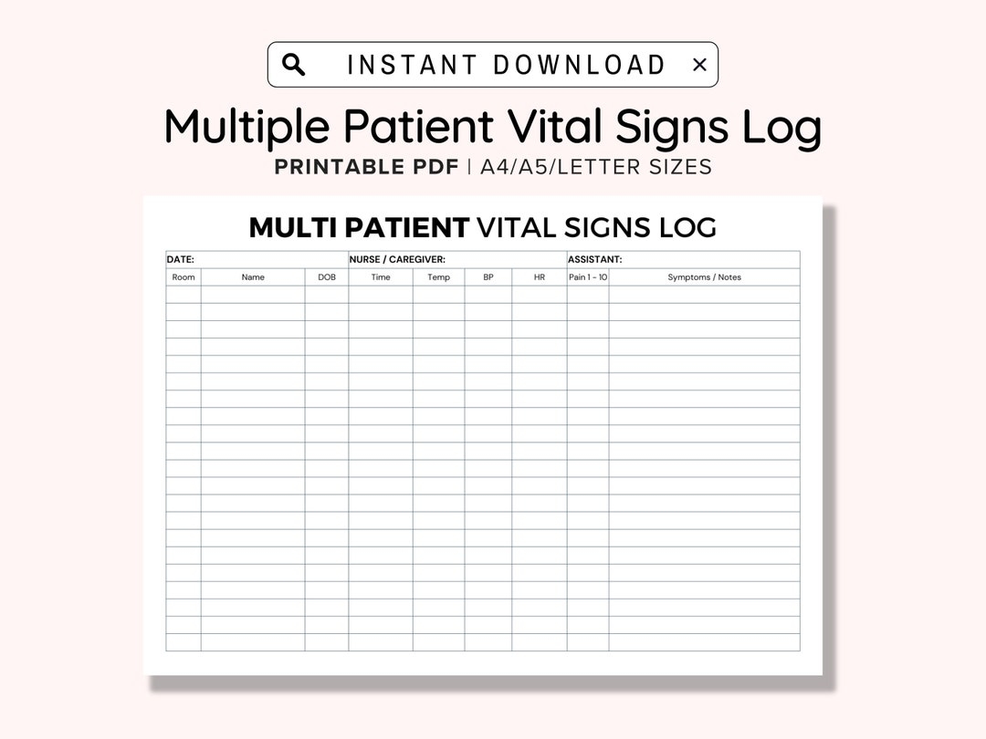 Printable Multiple Patients Vital Signs Log PDF Digital Downloads A4 a5 letter Caregiving Template Nurse Report Sheet vital Signs Tracker Etsy