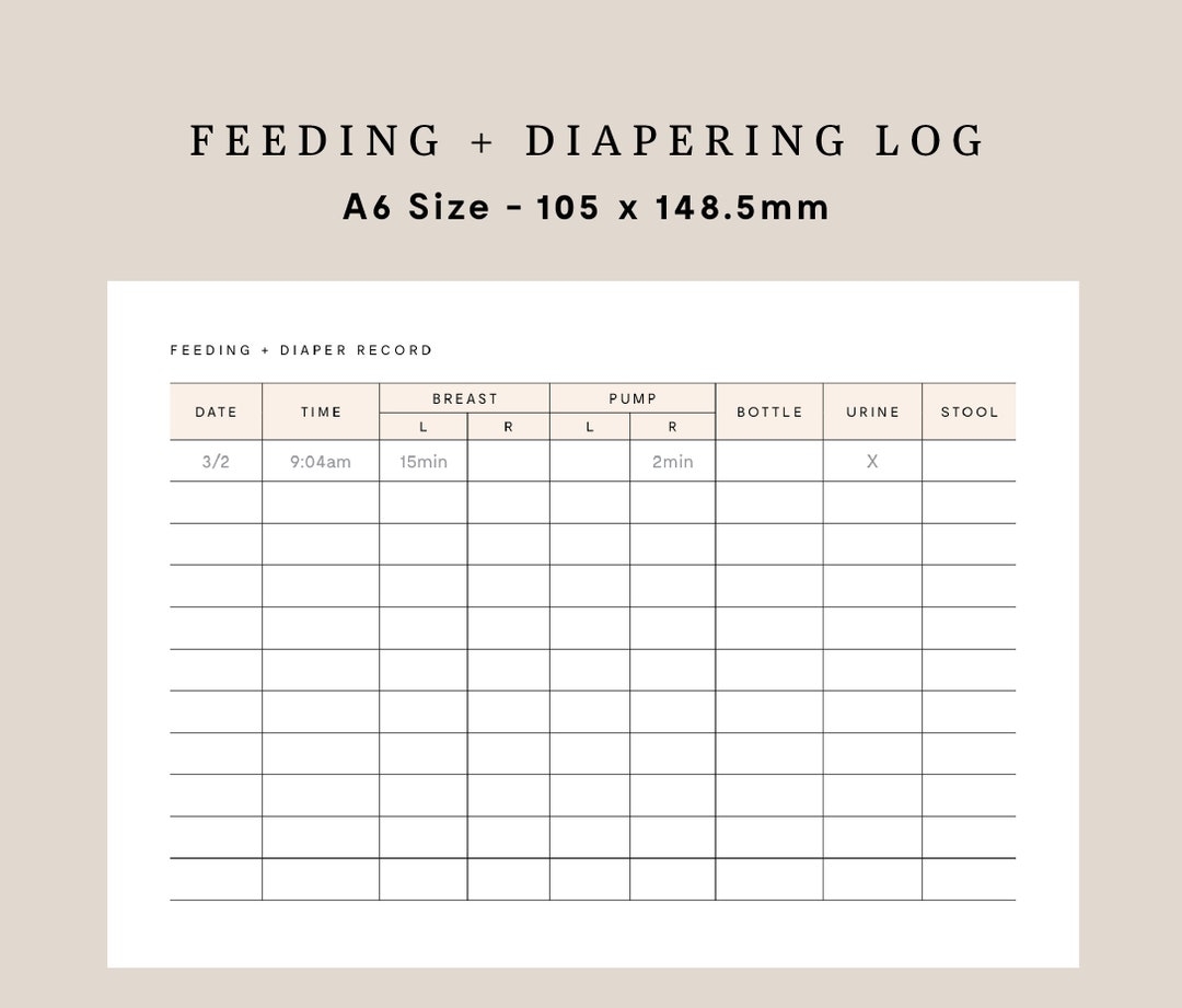 Printable Newborn Feeding And Diaper Log Newborn Feeding Diaper Log Digital Download A6 Diaper Feeding Log