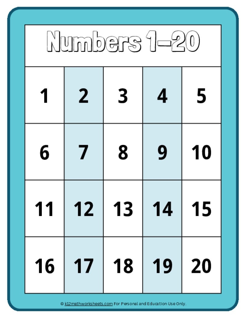 Number Chart 1 20 Printable Pdf