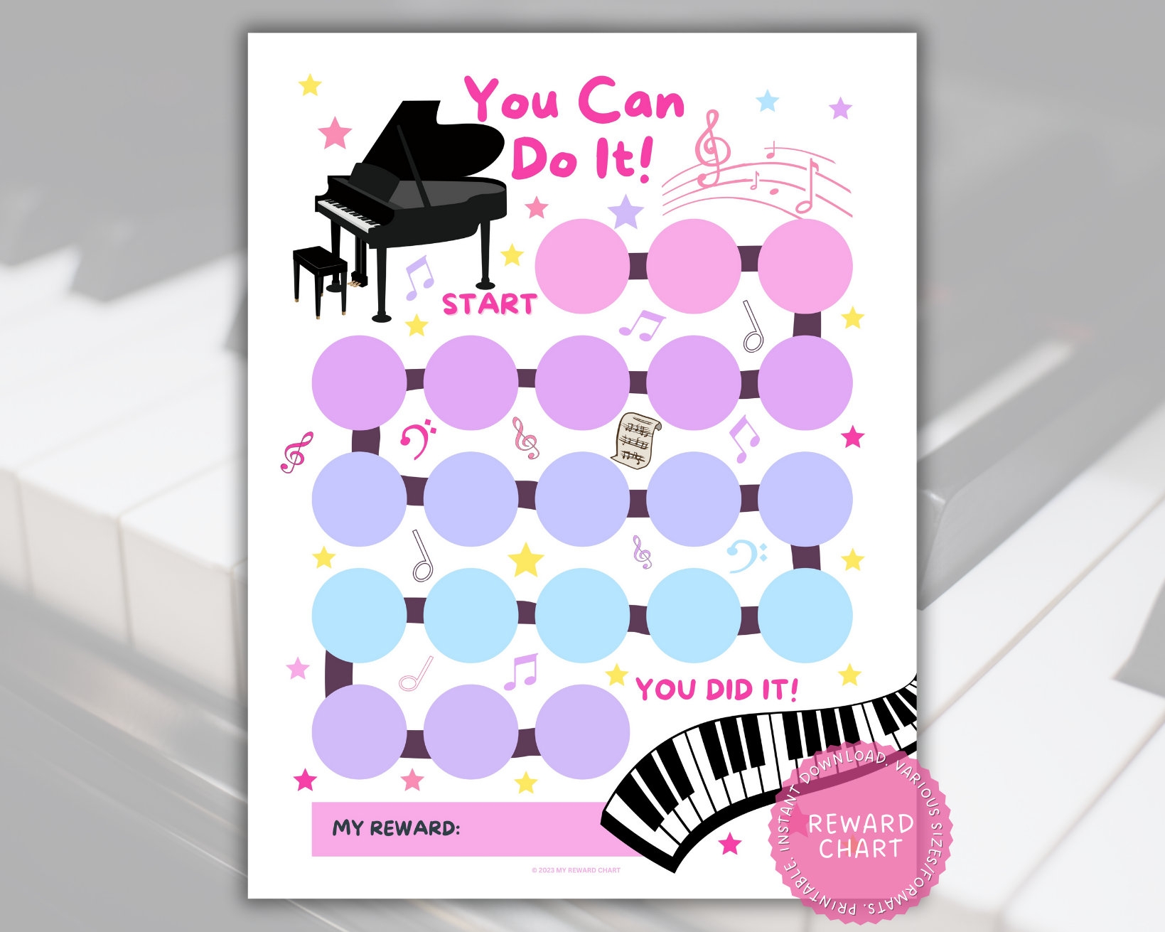 Printable Piano Practice Reward Chart For Kids digital Download Etsy
