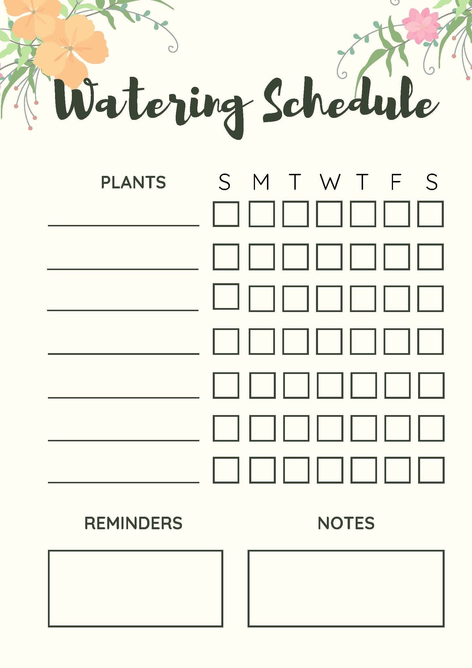 Printable Plant Watering Schedule Chart Etsy