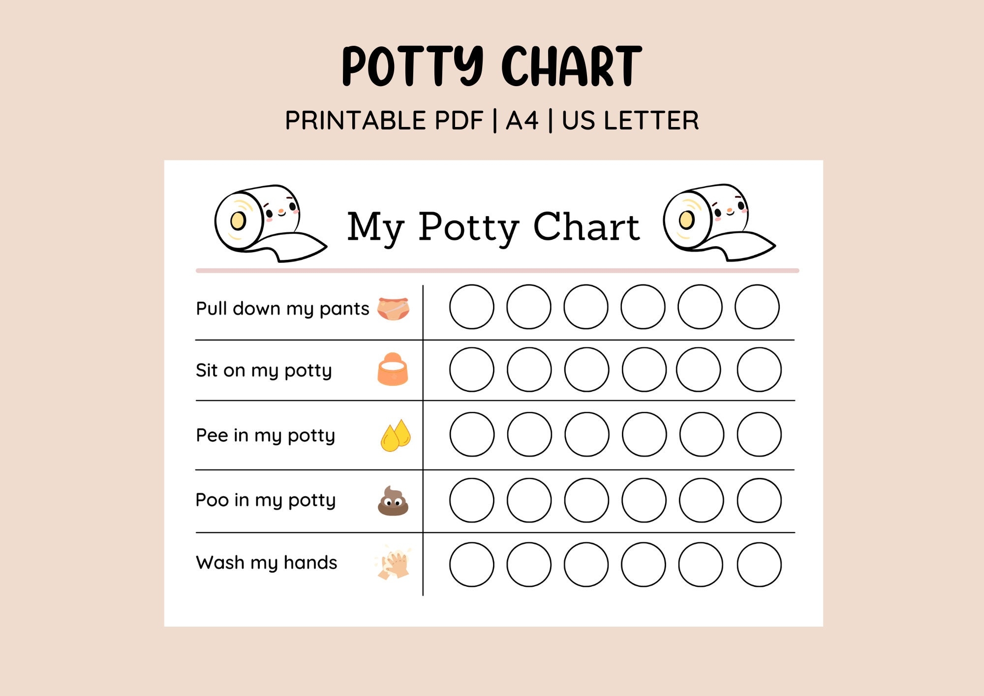 Printable Potty Training Chart Potty Sticker Chart Toddler Toilet Training Potty Chart Kids Reward Chart Printable Sticker Chart Etsy