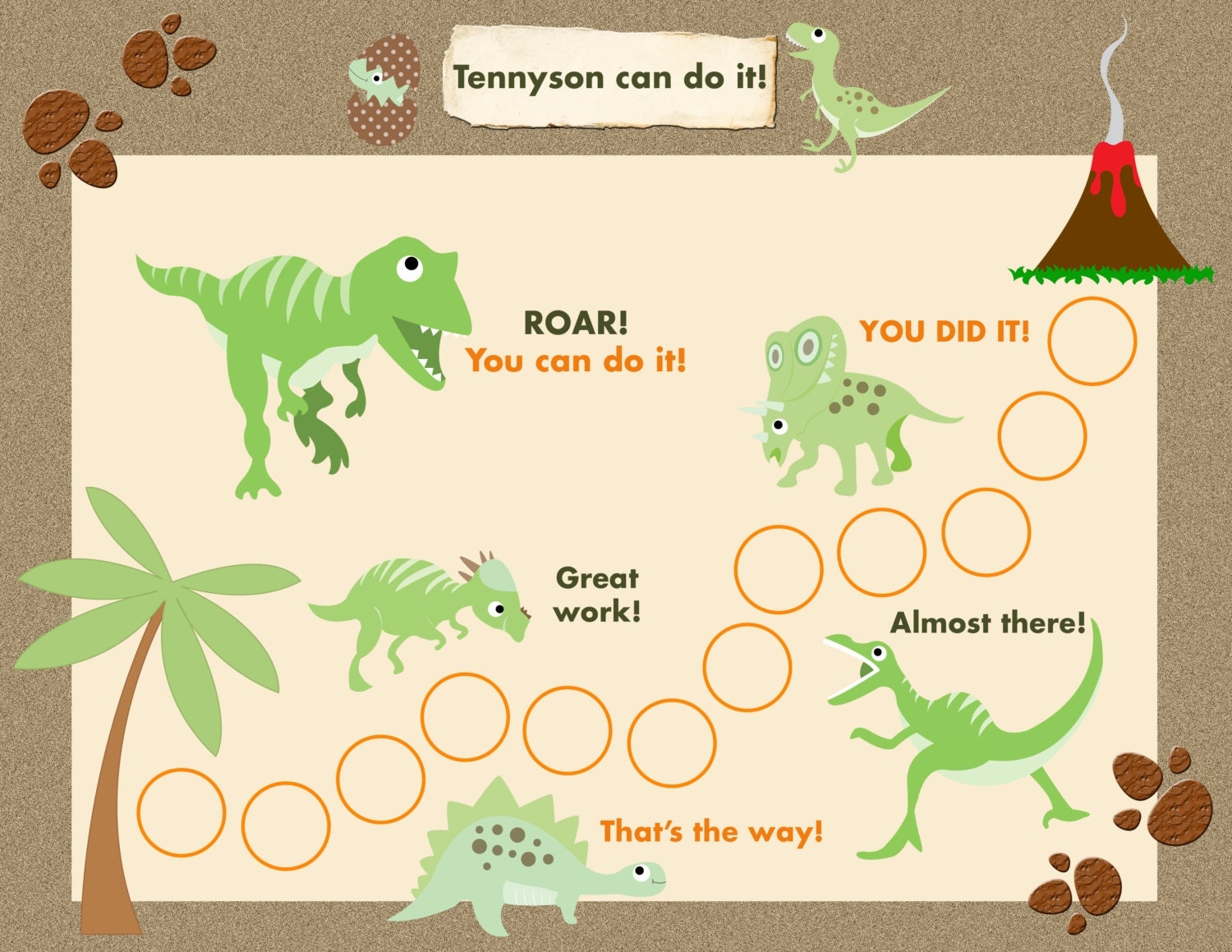 Printable Reward Chart For Children Personalized Dinosaur Adventure Jpeg Or PDF Etsy