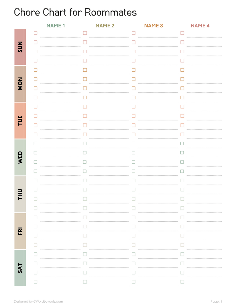 Printable Roommate Chore Chart Template WordLayouts Printable Roommate Chore Chart Template WordLayouts