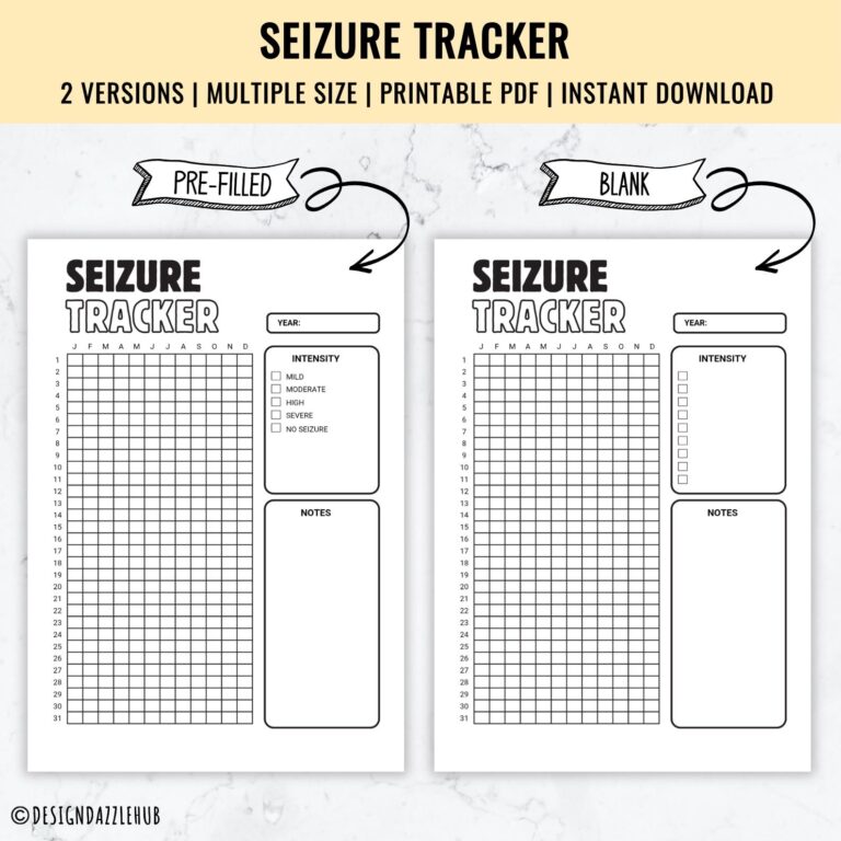 Printable Seizure Tracker A4 A5 Health Chart digital Download Etsy