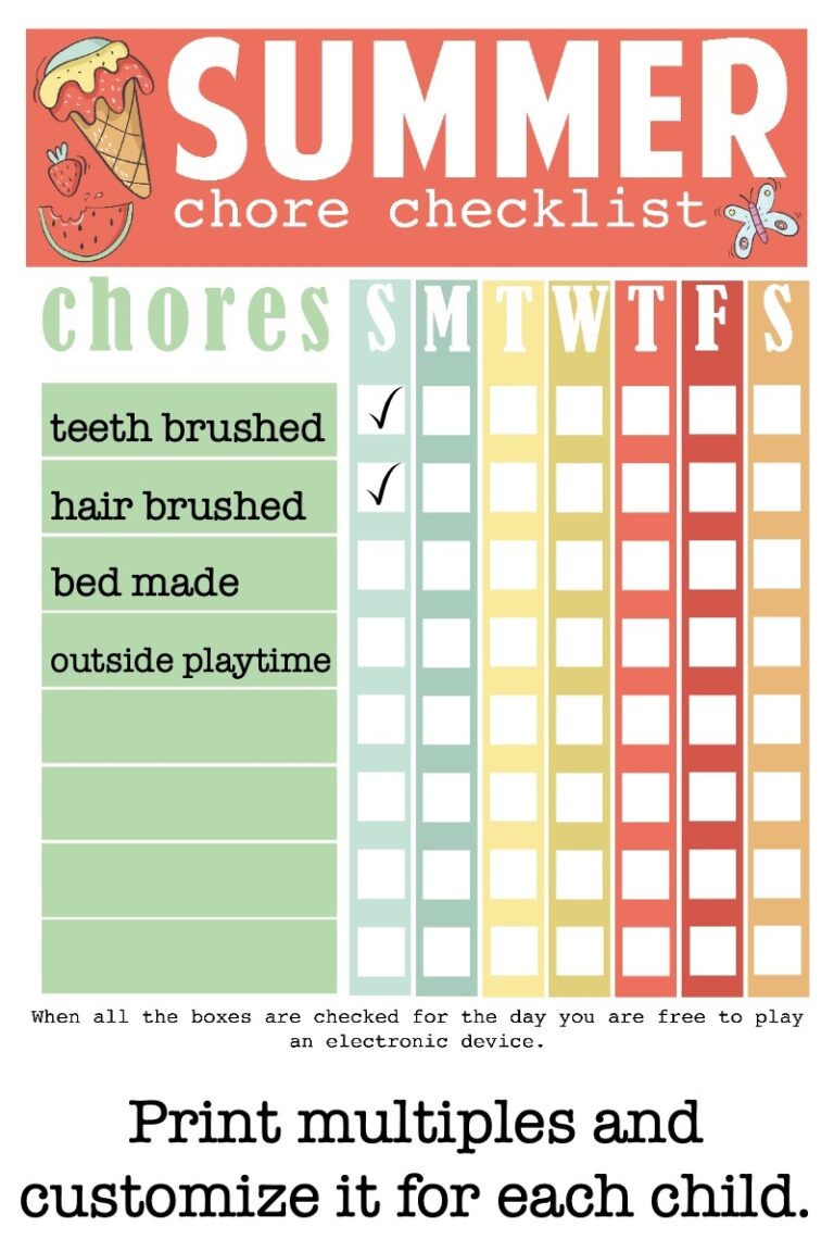 Printable Summer Chore Checklist Simply Being Mommy