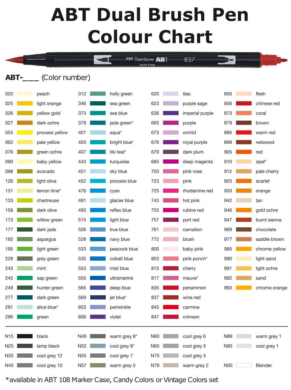 Printable Tombow New Colors Tombow Markers Tombow Colour Chart Colorless Blender Tombow Brush Printable Tombow New Colors Tombow Markers Tombow Colour Chart Colorless Blender Tombow Brush