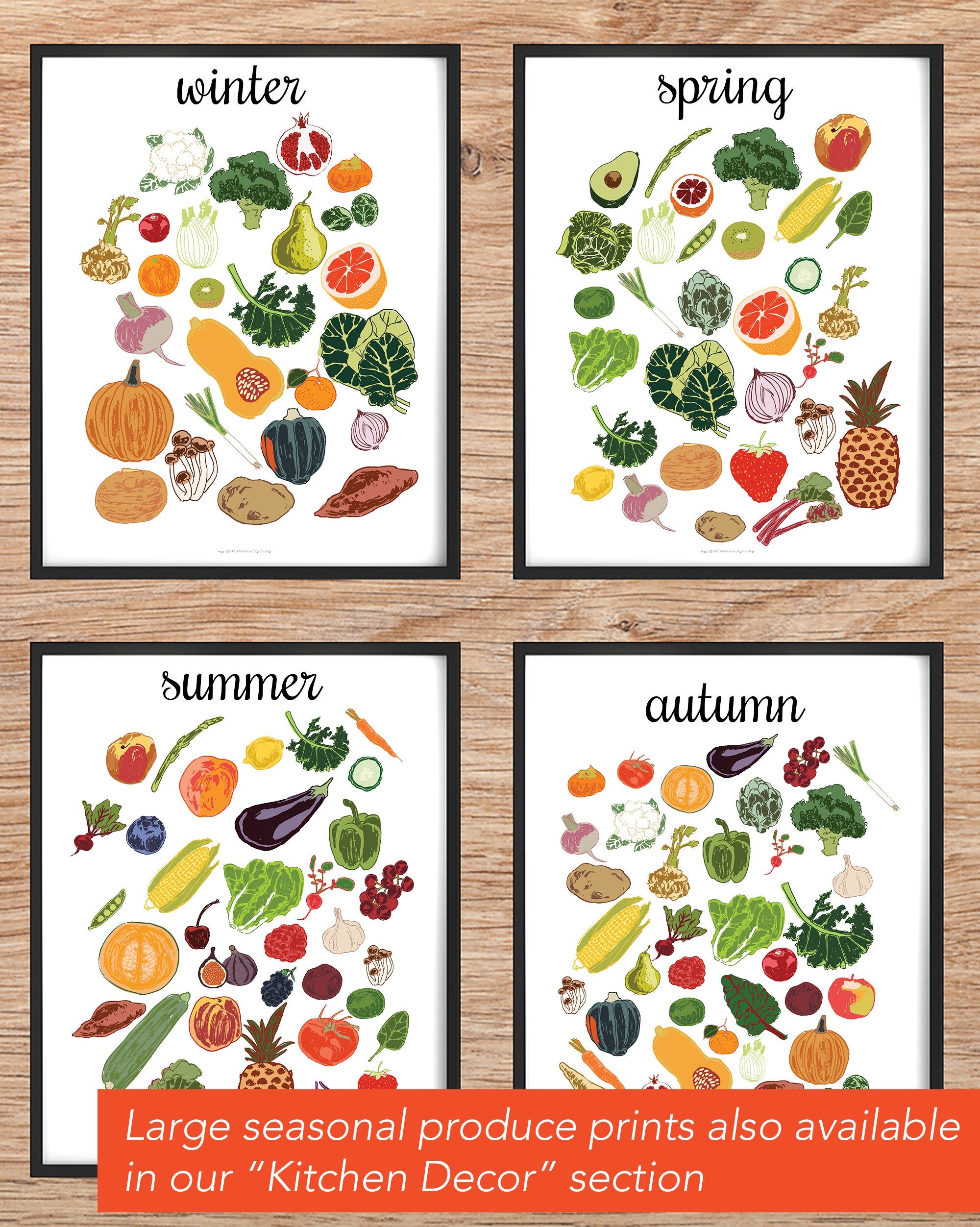 Printable Wall Calendar 2025 Seasonal Produce Food Art Etsy