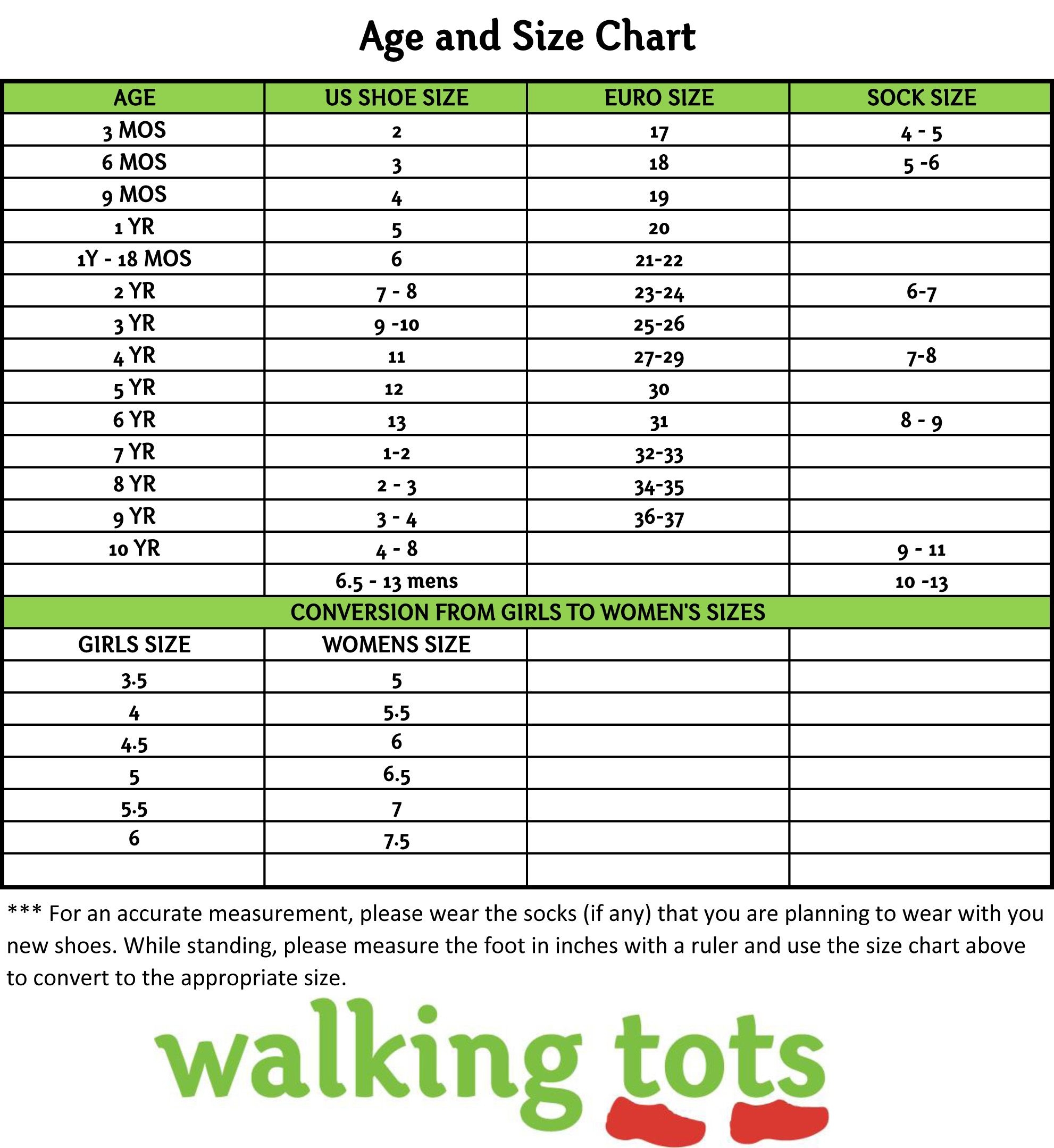 Age Printable Kids Shoe Size Chart