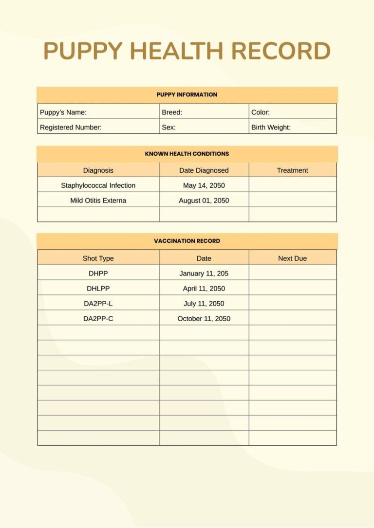 Puppy Health Record Chart In Illustrator PDF Download Template