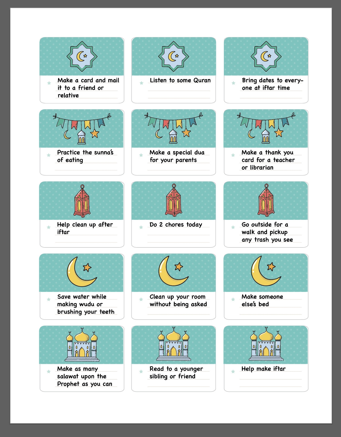 Ramadan 30 Good Deeds List Printable For Kids Etsy