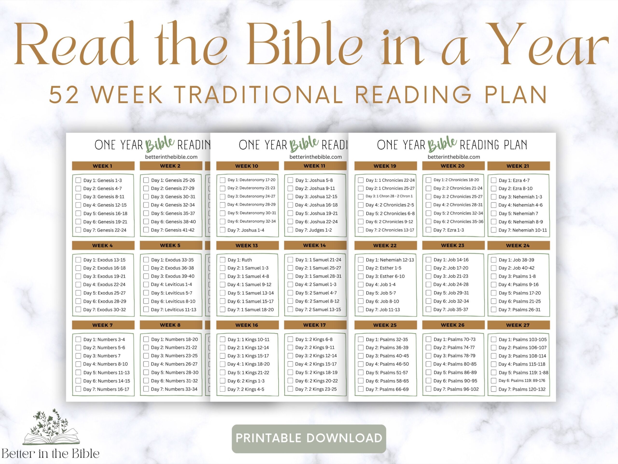 Read The Bible In A Year Chart Traditional Bible Reading Plan Printable Bible In A Year Chart Bible Reading Tracker Bible Tracker Etsy
