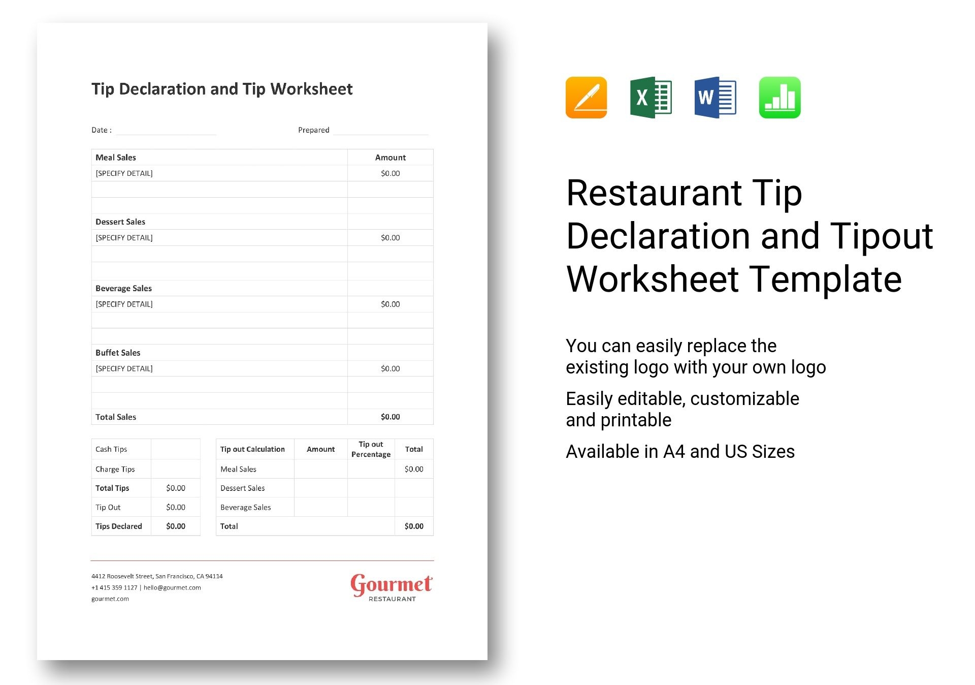 Restaurant Tip Declaration And Tipout Worksheet Template Best Templates Restaurant Tip Declaration And Tipout Worksheet Template Best Templates