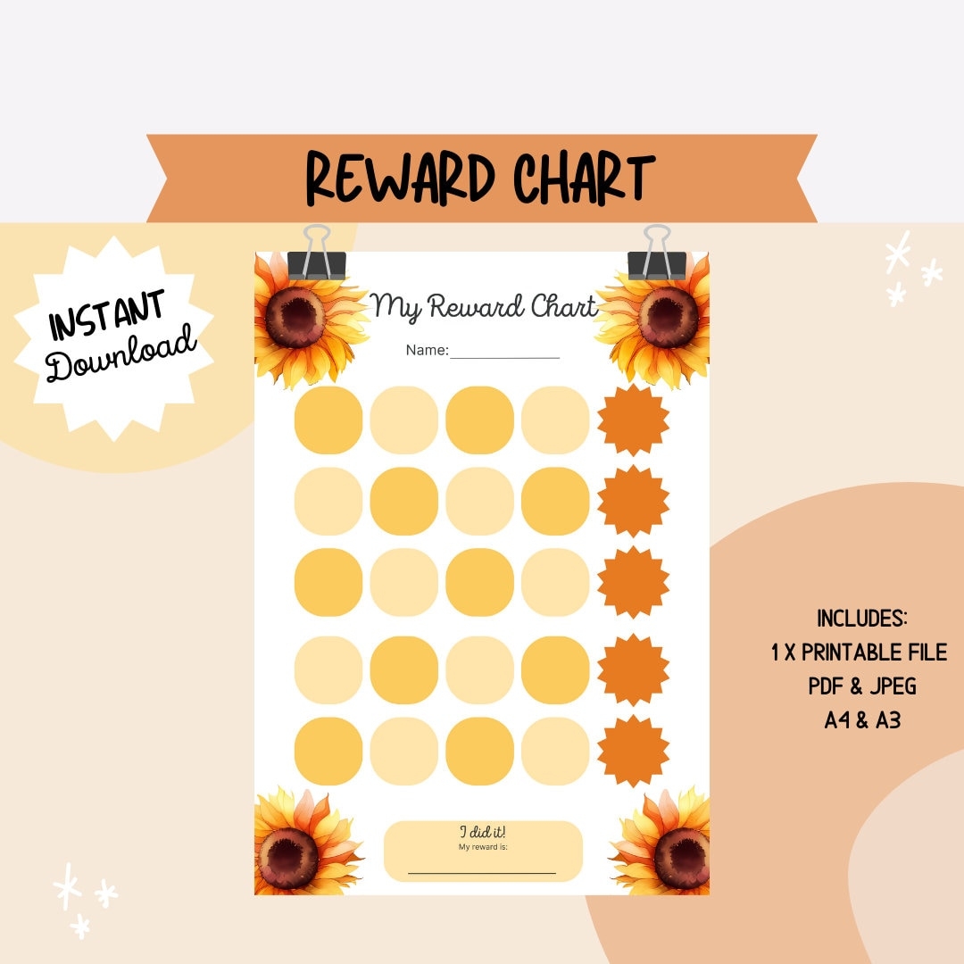 Reward Chart Printable Sunflowers Potty Training Chart Chore Chart Instant Download Toddler Resources Etsy