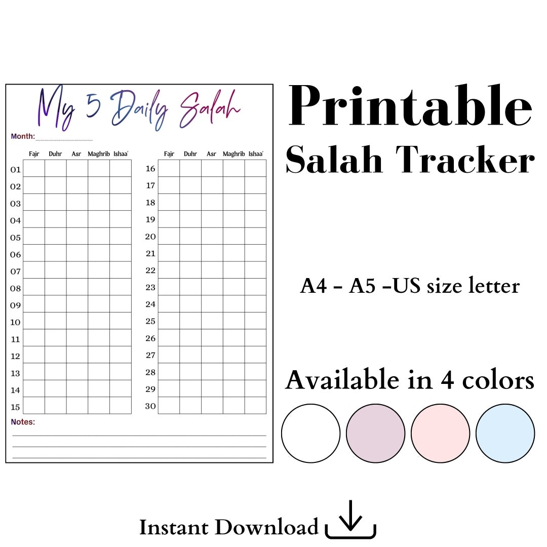 Monthly Salah Chart Printable