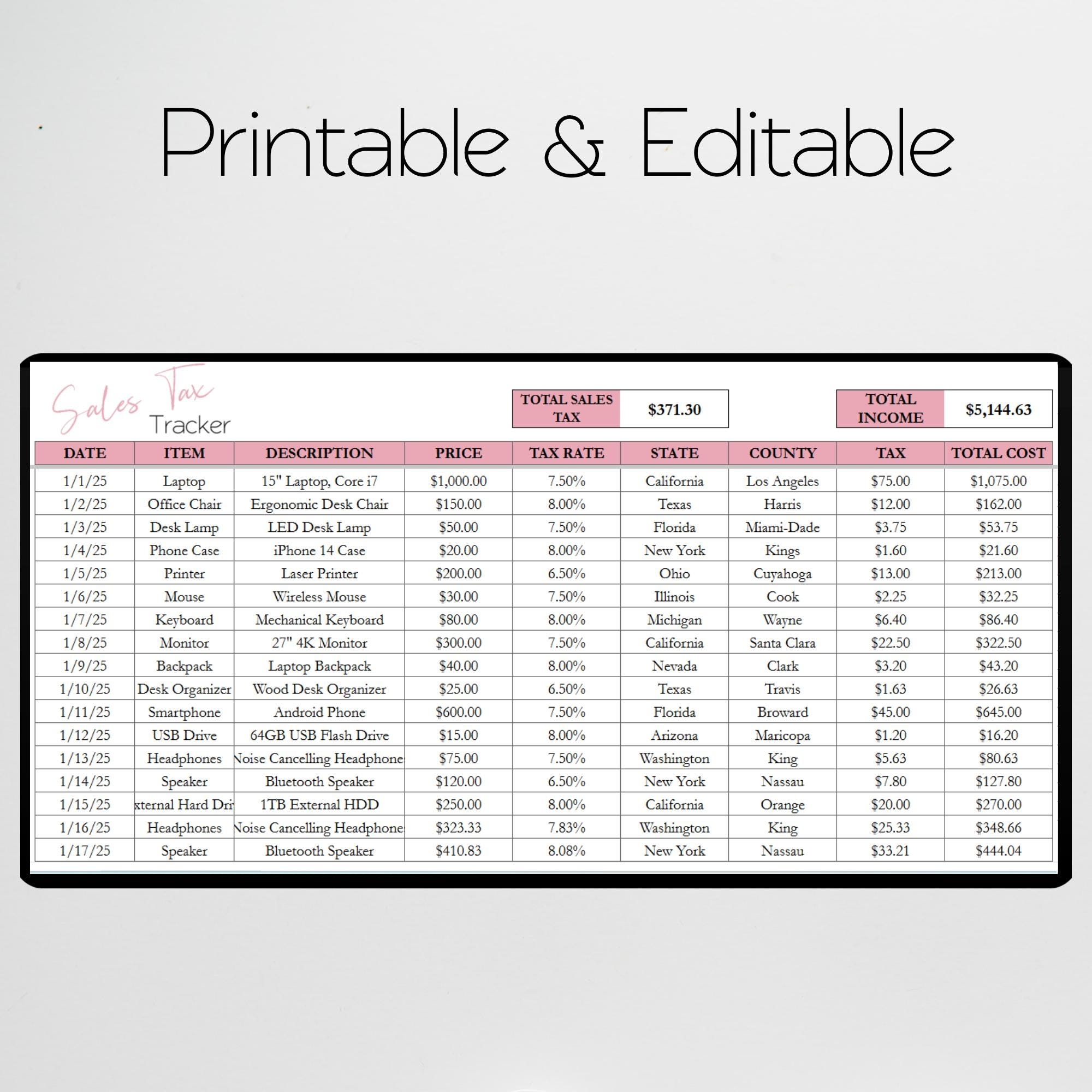 Sales Tax Tracker Spreadsheet Template Sales Log Small Business Tax Excel Template Accounting Template Tax Spreadsheet Taxes Google Sheet Etsy