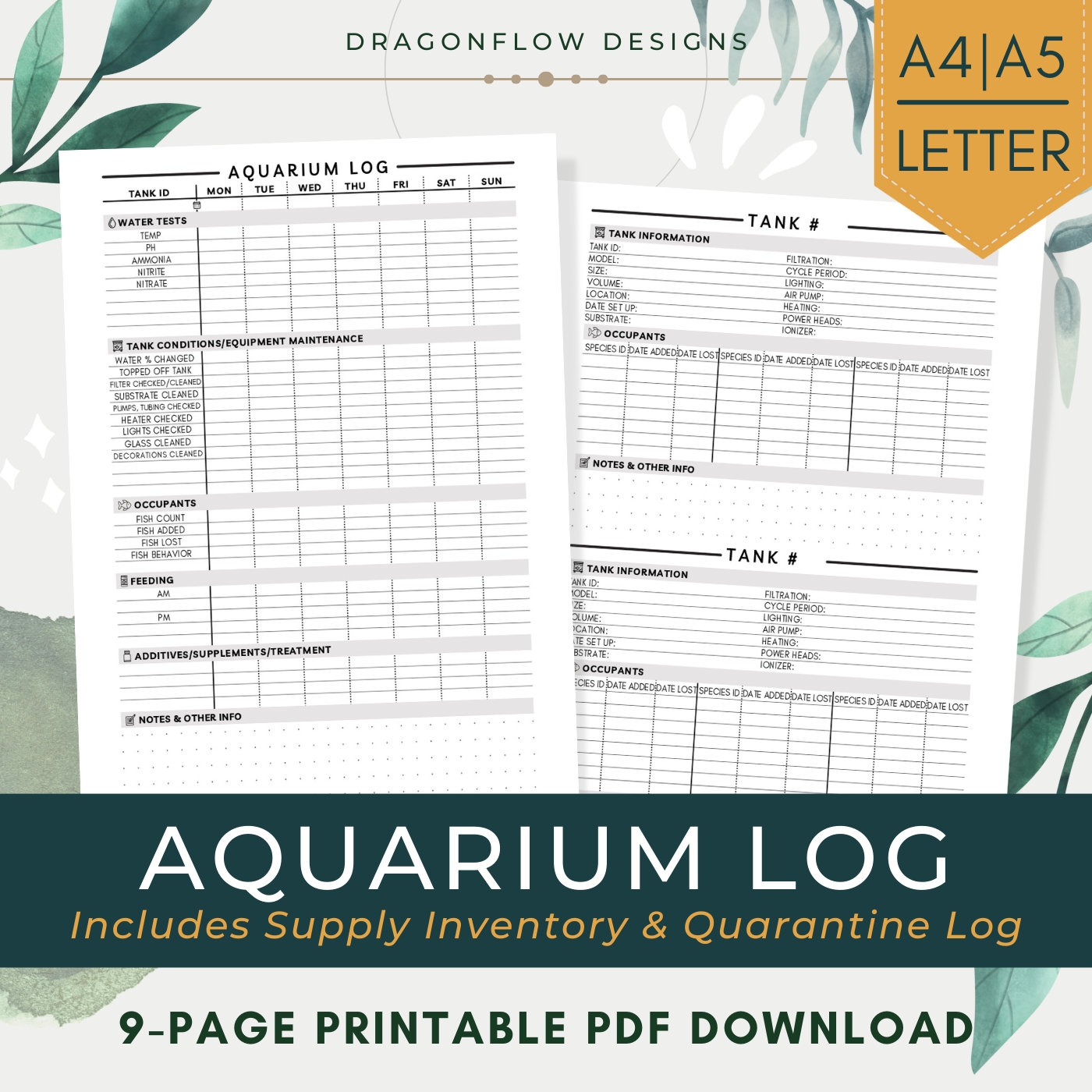 Saltwater Aquarium Parameters Log Etsy