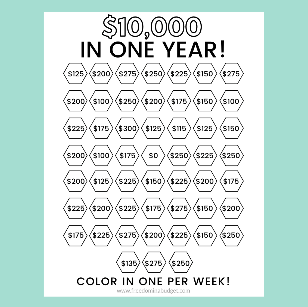 Save 10 000 In One Year Printable Freedom In A Budget