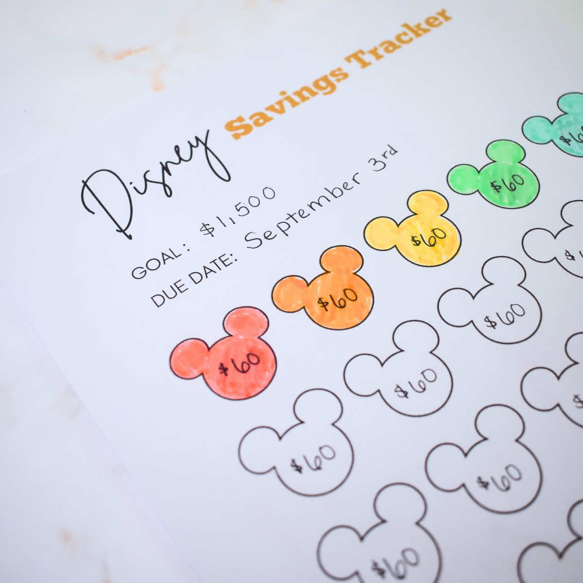 Printable Disney Savings Chart