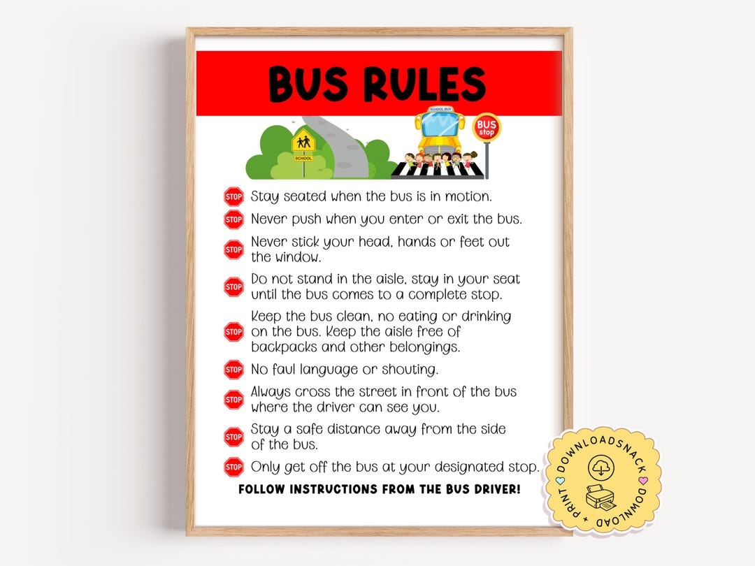 School Bus Rules Teach Safety Rules Bus Driver Back To School Printable Daycare Preschool Elementary School Middle School Etsy